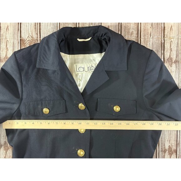 Laurel Escada gold button wool crop jacket sz 38 EU S US col: navy made Germany - Picture 9 of 12
